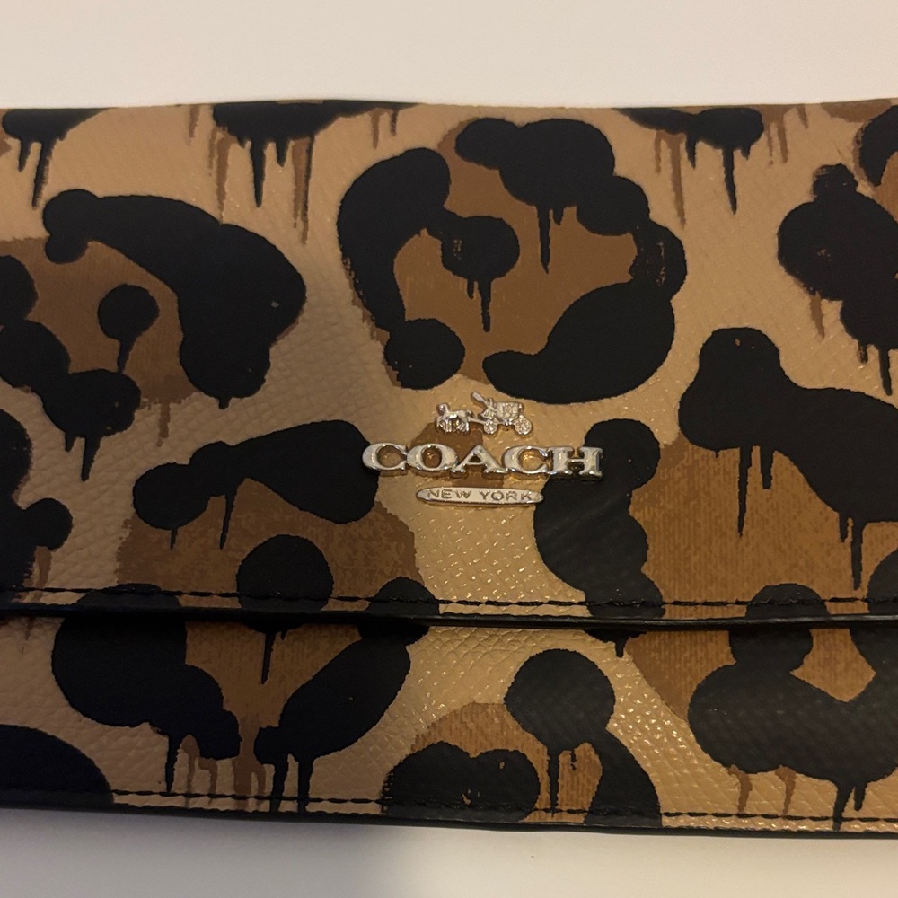 Coach Leopard-Print Continental Wallet in Tan and Black - Picture 2 of 11